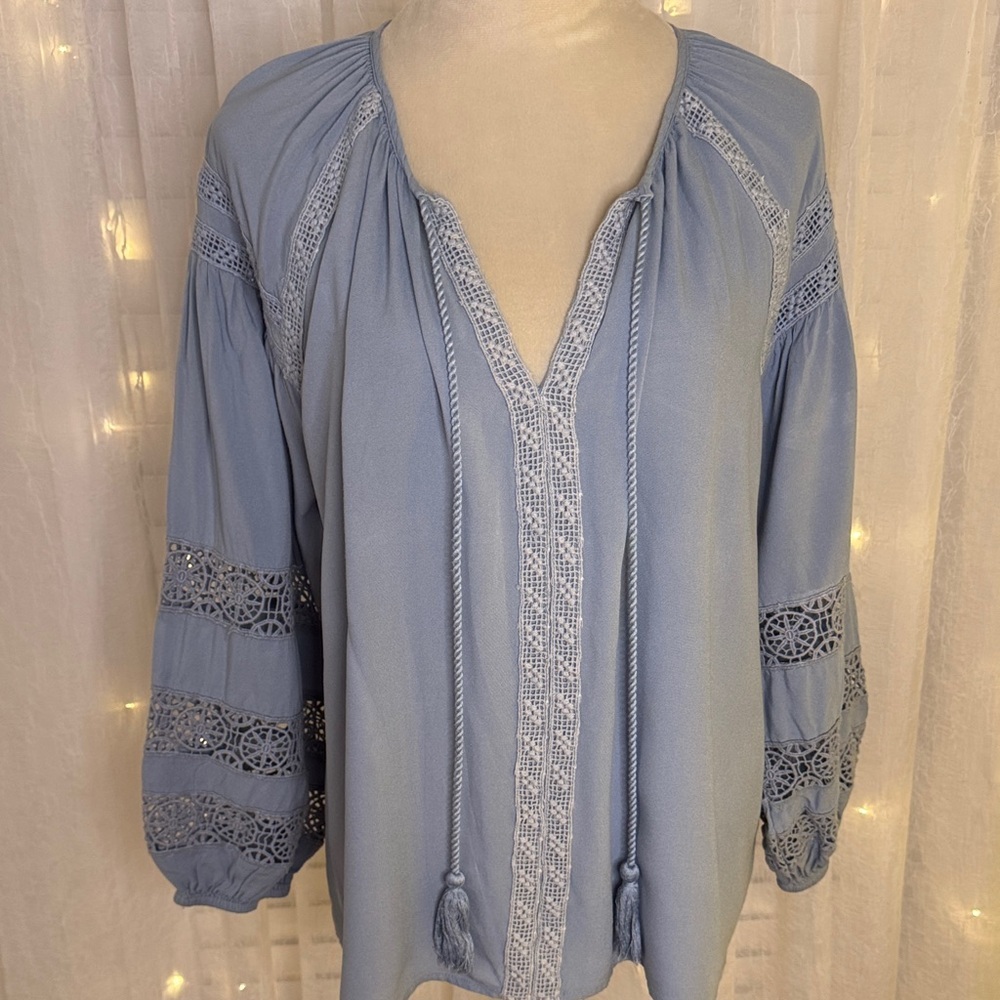 Philosophy Light Blue Lace-Trim Peasant Blouse